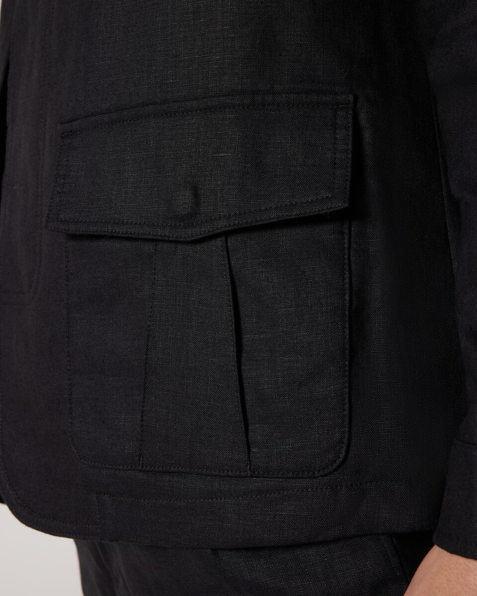 4 Pocket Linen Jacket, Black, hi-res